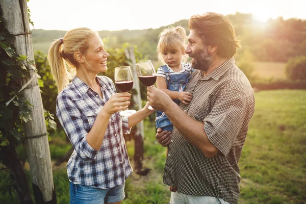 Winegrower familjen smaka vin — Stockfoto