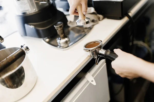 Professional barista making coffee — Stock Photo, Image