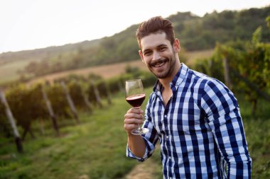 Şarap üreticisi Üzüm bağında şarap tadıyor 