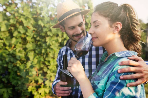Couple in vineyard before harvesting — Stock Photo, Image