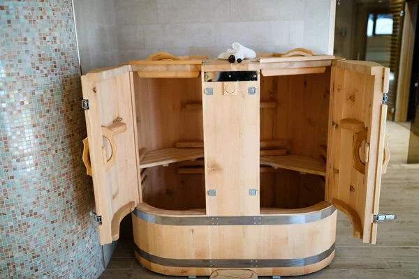 Cedar sauna in spa resort