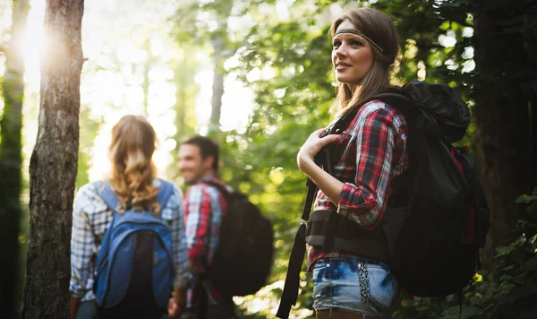 Group of hikers in forest — Stock Photo, Image