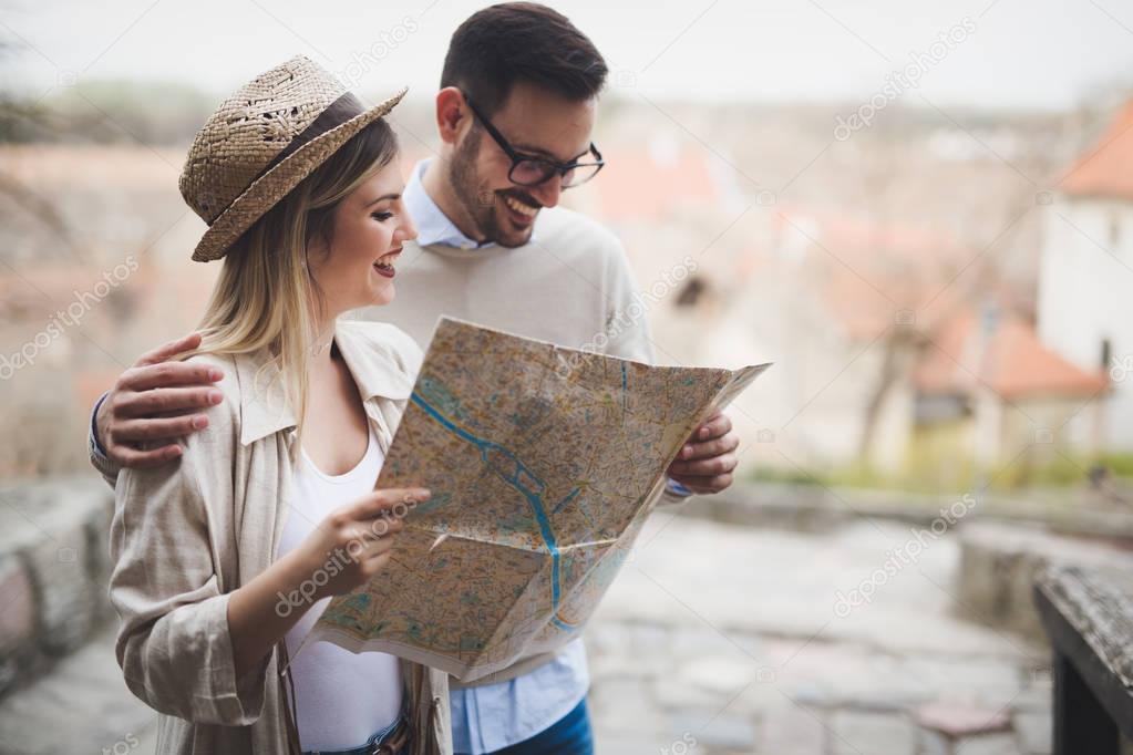 Beautiful couple traveling and sightseeing
