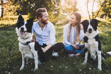 Güzel çift yürüyüş köpekler