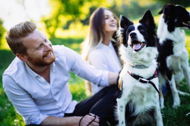 Güzel çift yürüyüş köpekler