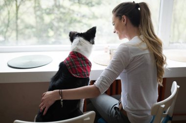 Güzel kadın köpekle oynamayı