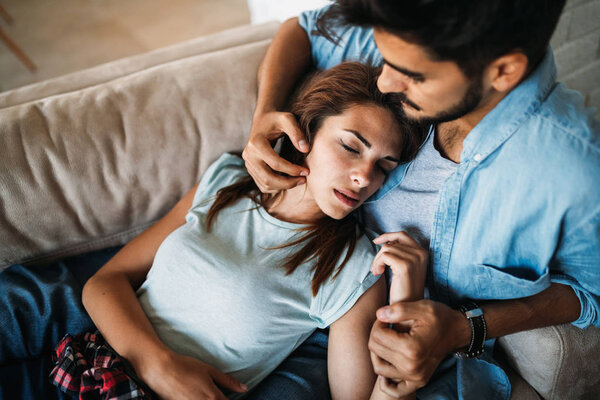 girl lying on boyfriend