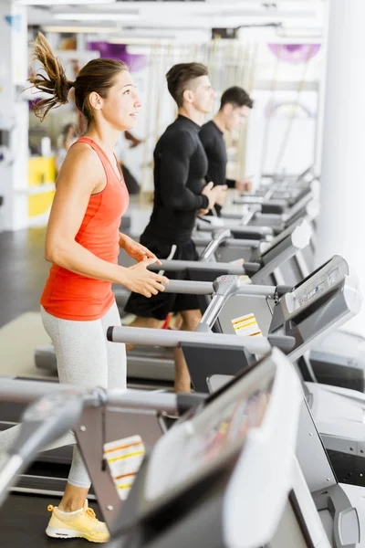 Personas que usan cintas de correr en un gimnasio — Foto de Stock