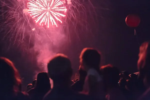 Menschenmenge sieht Feuerwerk — Stockfoto