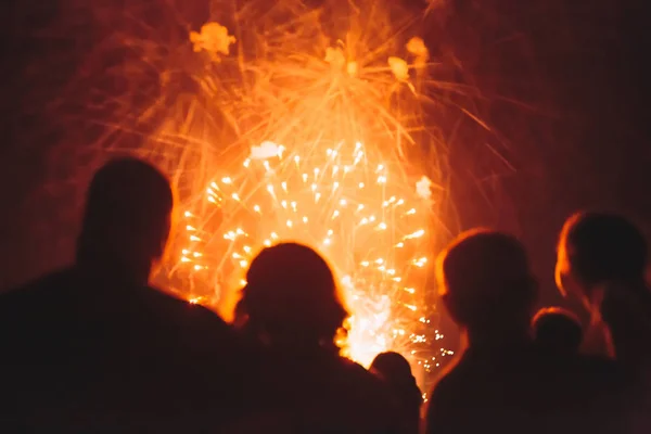 Crowd watching fireworks — Stock Photo, Image