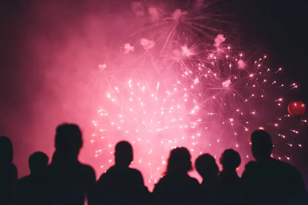 Crowd watching foreworks — Stock Photo, Image