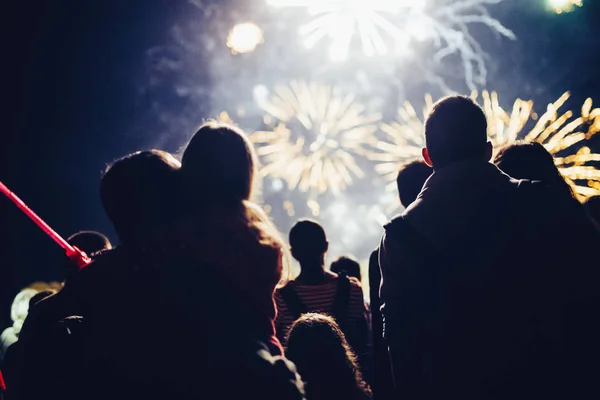 Menschenmenge sieht Feuerwerk — Stockfoto