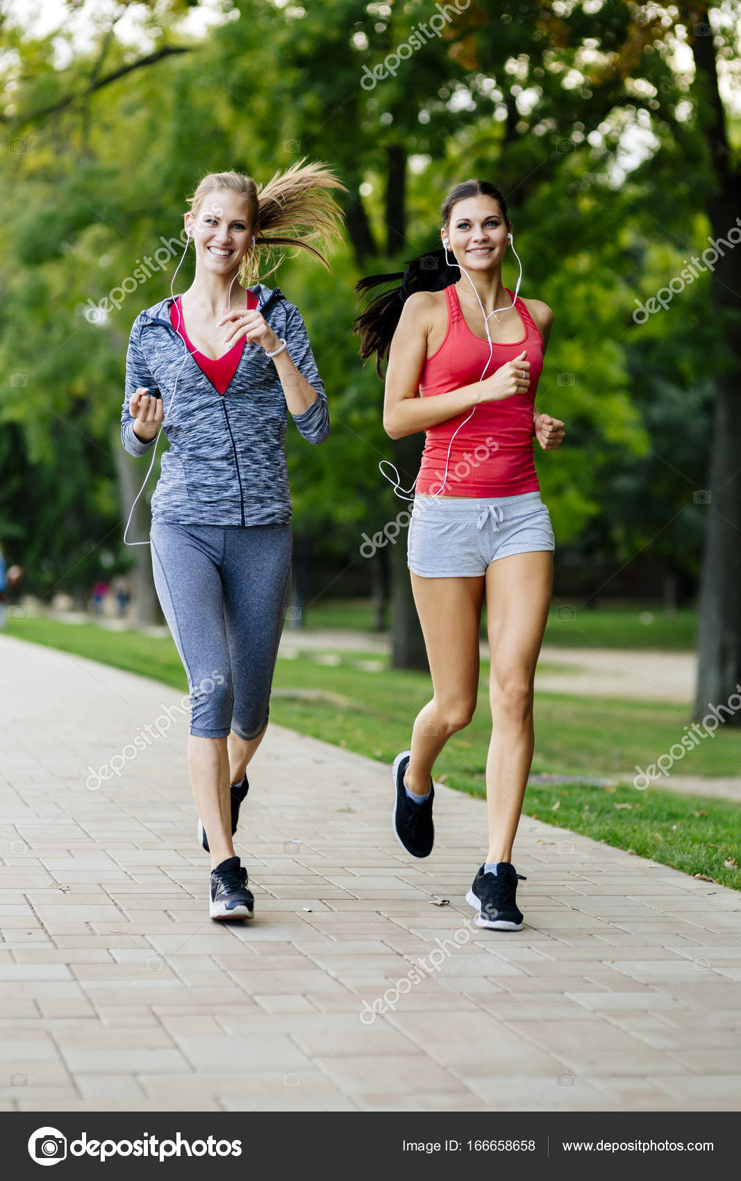 Two women jogging in park Stock Photo by ©nd3000 166658658