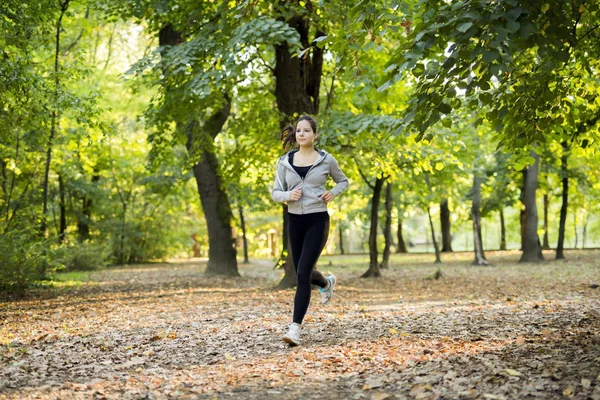 Подходящая женщина, бегущая в парке — стоковое фото