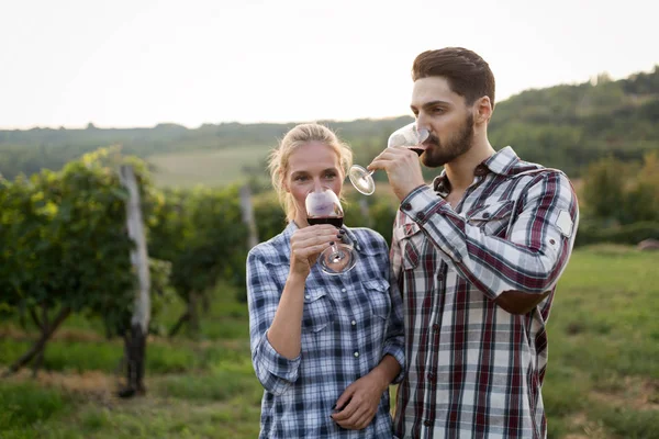 Wine grower and people in vineyard — Stock Photo, Image