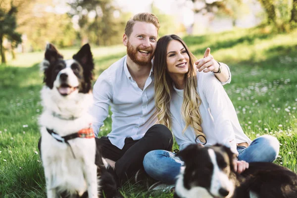 Güzel çift yürüyüş köpekler 