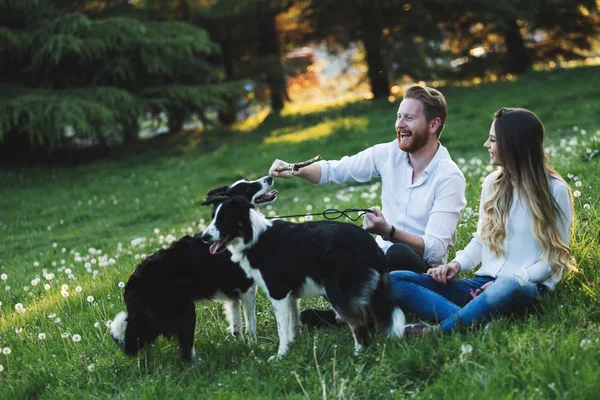 Pareja disfrutando de su tiempo con mascotas —  Fotos de Stock