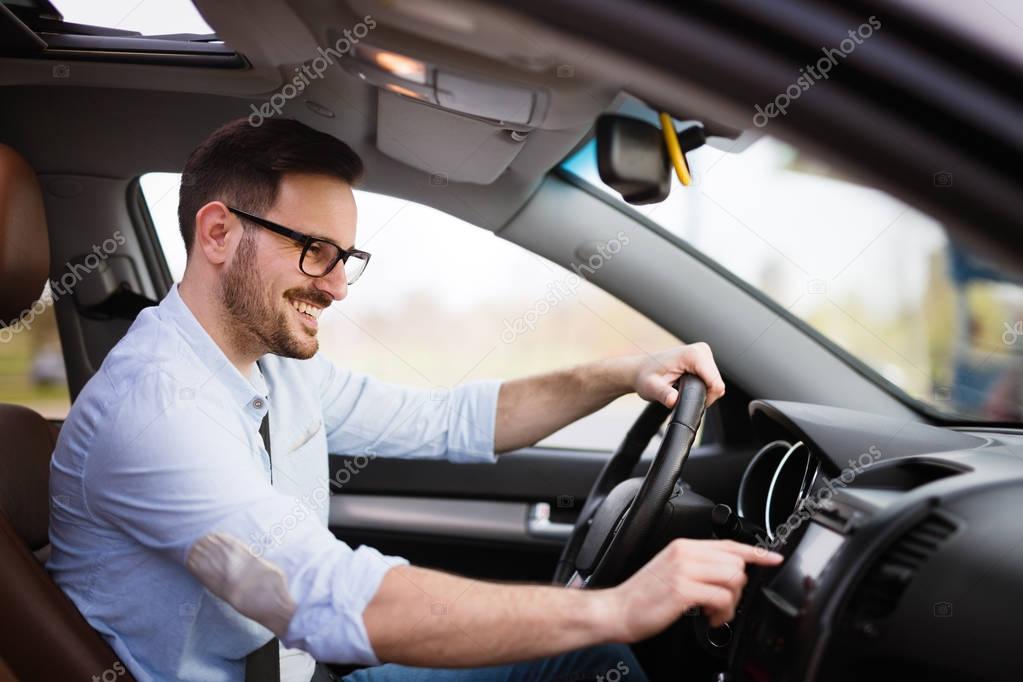 Man using navigation system 