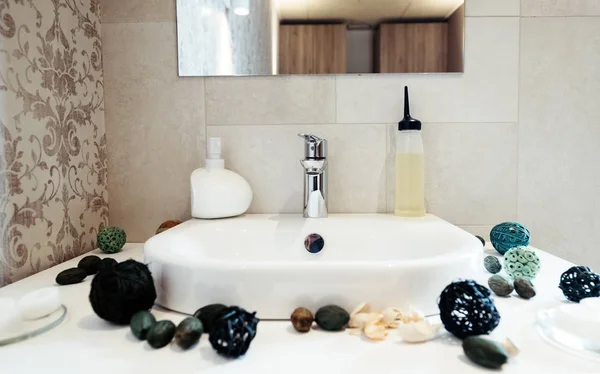 Decorated sink in bathroom — Stock Photo, Image