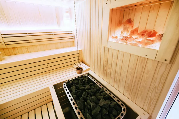 Intérieur sain du sauna finlandais — Photo
