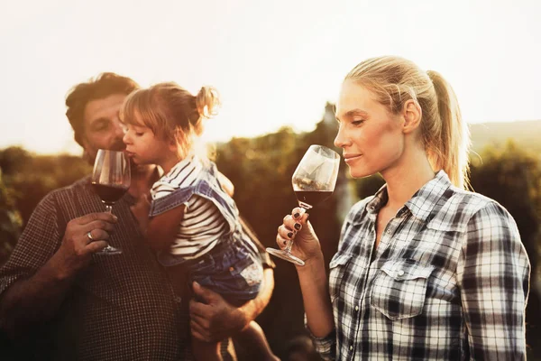 포도에서 와인 가족 함께 — 스톡 사진