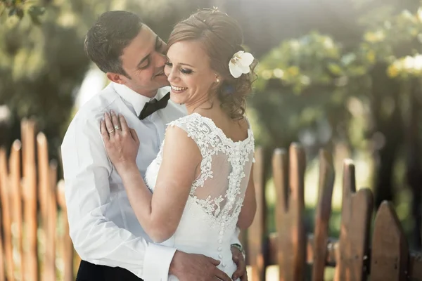 Beautiful bride and groom kissing — Stock Photo, Image