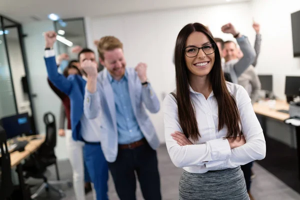 Successful Team Young Perspective Businesspeople Posing Office — Stock Photo, Image