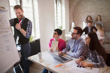 meslektaşları için sunum yapıyor mimar