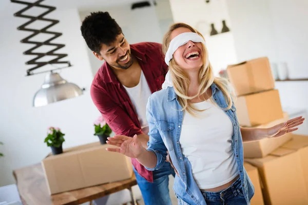 couple in love moving in new apartment