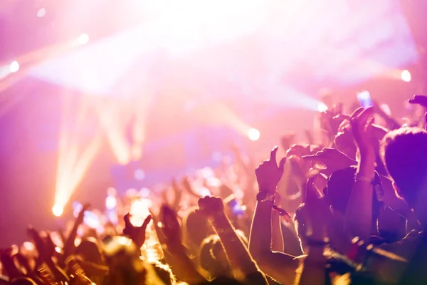 Cheering happy crowd at concert — Stock Photo, Image