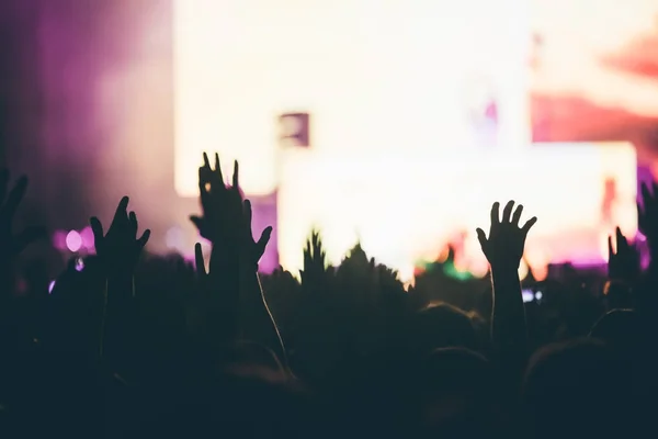 Cheering happy crowd at concert — Stock Photo, Image