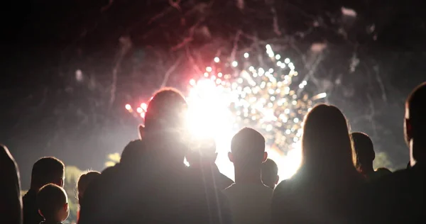 Crowd watching fireworks — Stock Photo, Image