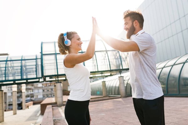 attractive happy fitness couple