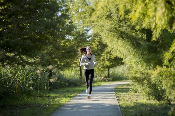 Fit mulher correndo na natureza — Fotografia de Stock