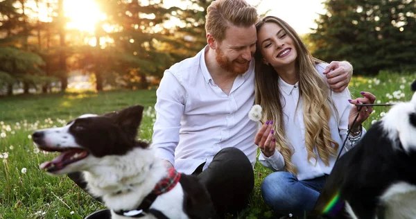 Pareja disfrutando de su tiempo con mascotas —  Fotos de Stock