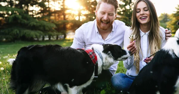 Pareja disfrutando de su tiempo con mascotas —  Fotos de Stock