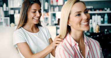 Kuaför Salonu mutlu bir kadın portresi