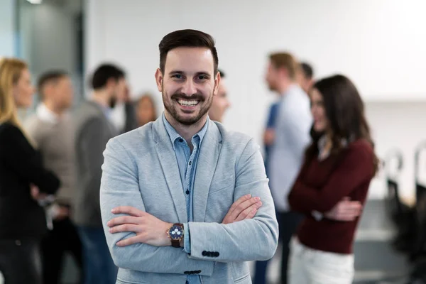 Portrait Young Perspective Businessman Posing Office — Stock Photo, Image