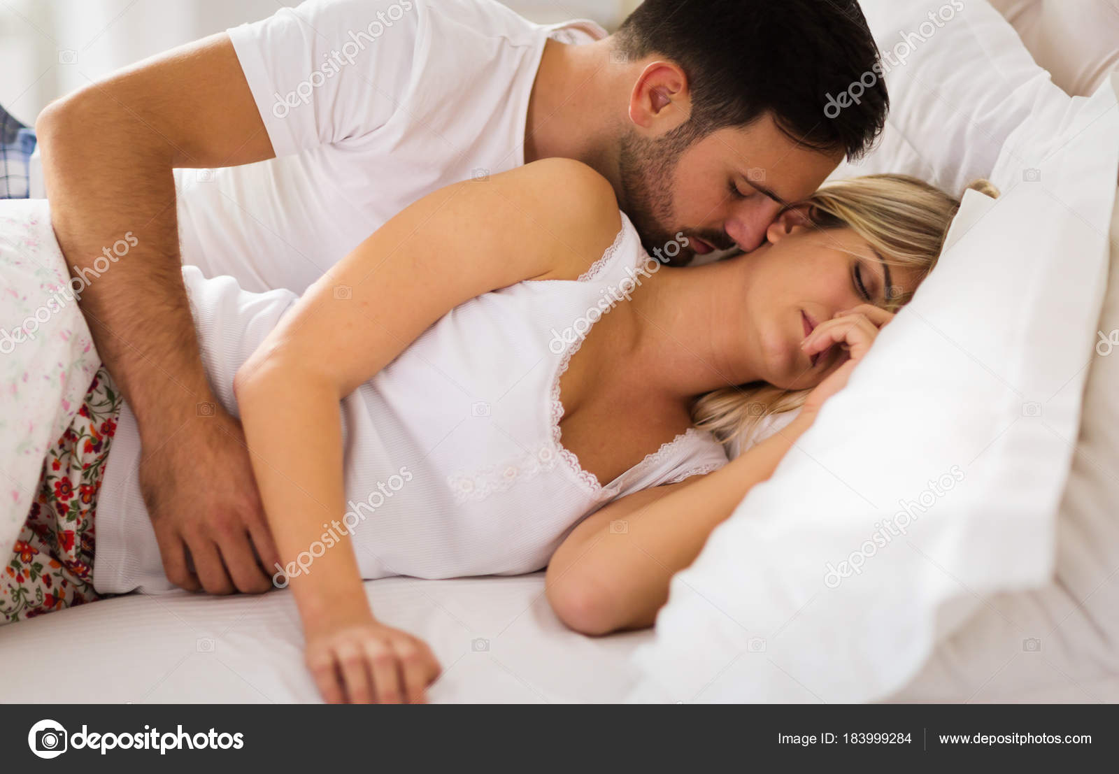Young Happy Couple Having Having Romantic Times Bedroom