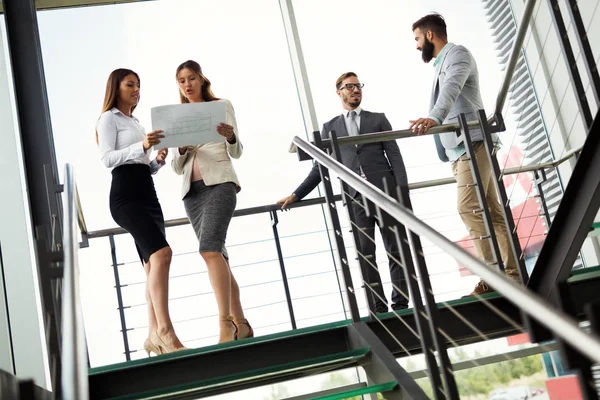 Picture Attractive Business Colleagues Talking Office — Stock Photo, Image