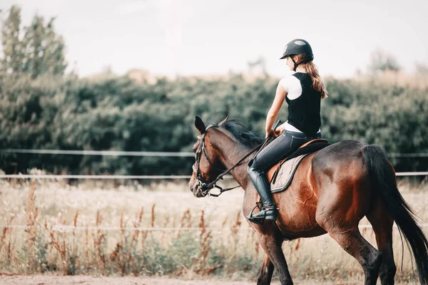 Picture Young Pretty Girl Riding Her Horse — Stock Photo, Image