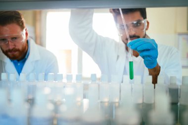 Laboratuarda çalışan bir grup genç öğrenci.