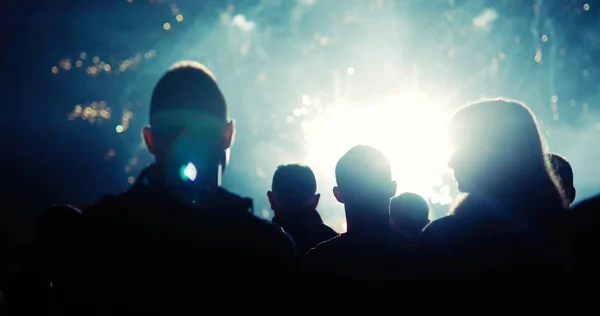 stock image Crowd watching fireworks and celebrating at night