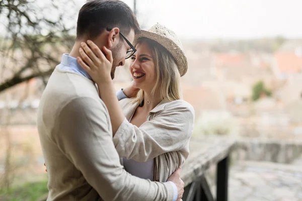Happy Couple Love Smiling Dating Outdoor — Stock Photo, Image