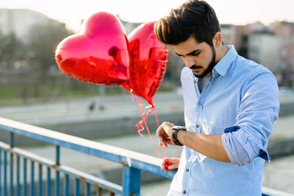 Sad Unhappy Man Waiting Girlfriend Valentine Date — Stock Photo, Image