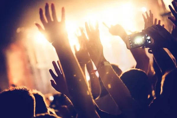 Cheering Crowd Hands Air Enjoying Music Festival — Stock Photo, Image