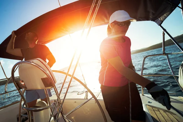 Portrait Attractive Couple Sailing Boat — Stock Photo, Image