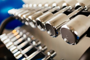 Ağırlığa göre sıralanmış bir spor salonunda ağırlık