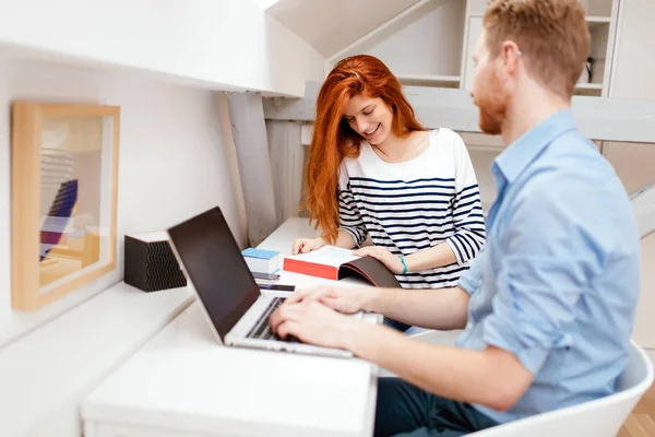 Esposo Esposa Trabajando Desde Casa Ordenador Portátil — Foto de Stock