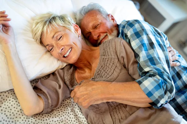 Lovely Mature Couple Lying Sleeping Bed Together — Stock Photo, Image